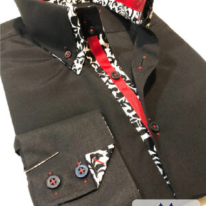 Camisa Negra con detalles de diseño blanco y rojo 19
